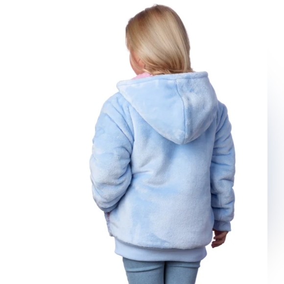 New! Kids' Disney Princess Blue Toddler Girls Zipper Plush Hoodie Pockets Size 5 - Picture 2 of 5